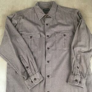 Orvis Mens Large Long Sleeve Button Up Houndstooth Pattern Heavy Cotton Shirt
